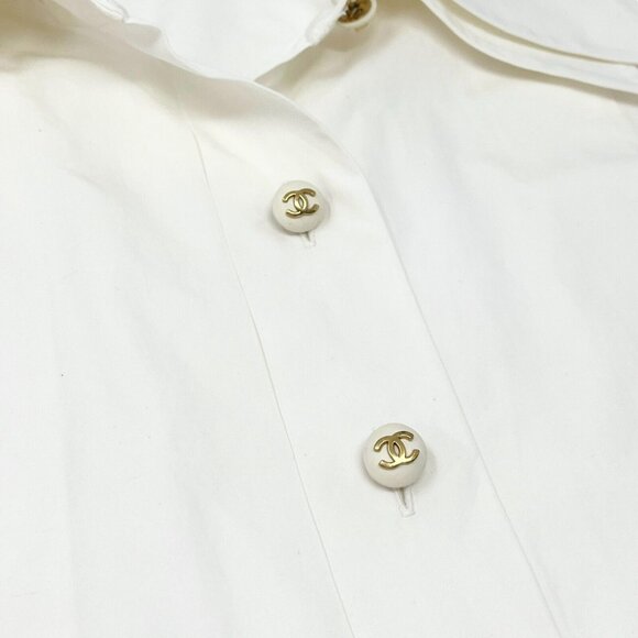 CHANEL Vintage CC Mark Logo Button Up Sleeveless Shirt Top White Gold [105371] - Picture 7 of 12